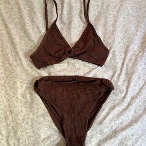 Women’s Brown Ribbed Knot Bikini Set from urban outfitters